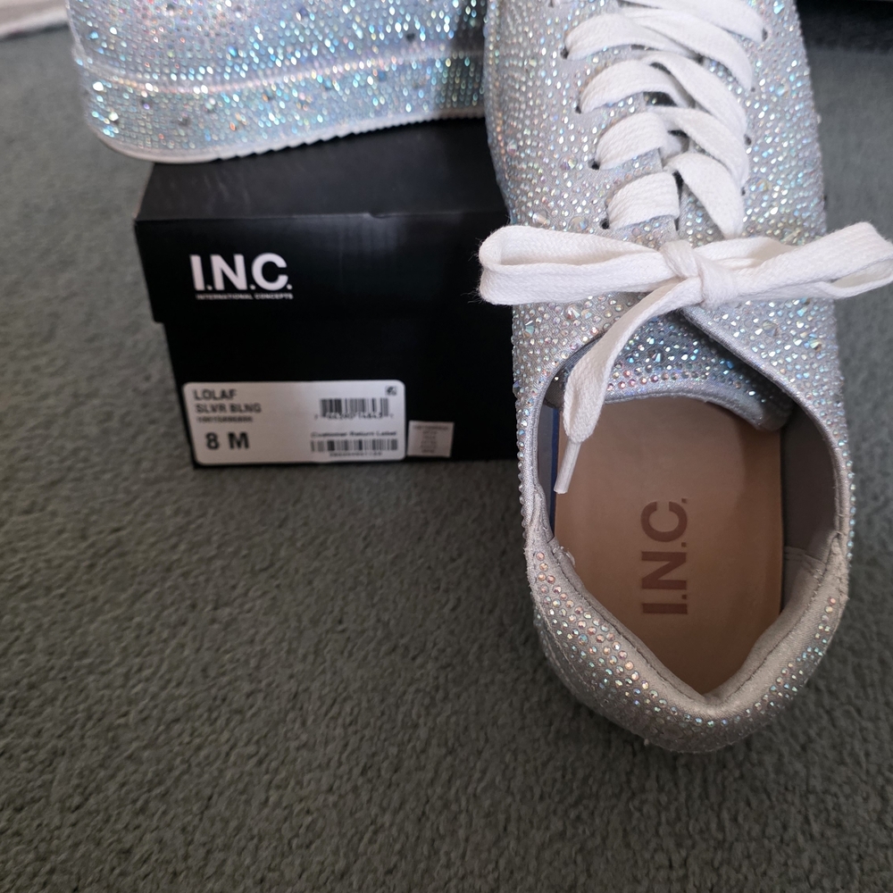 INC International Concepts Lola Silver Rhinestone Platform Sneakers